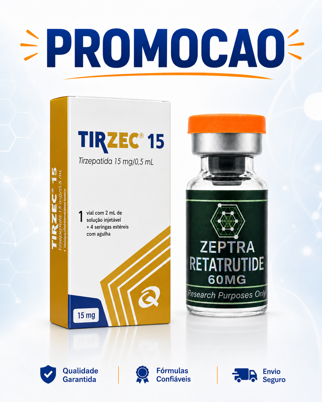 TIRZEC 15mg + RETATRUTIDE 60mg ZEPTRA (COM AGUA BAC INCLUSO)