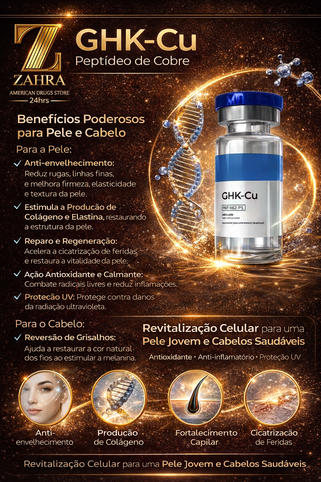 GHK-CU 50MG + 1 AMPOLINHA DE ÁGUA BAC - FULL